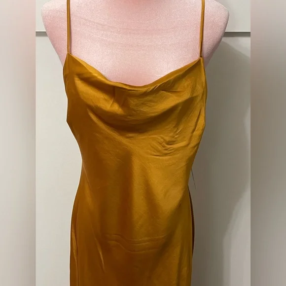 Express Honey Satin Cowl Neck Maxi Slip Dress Size Medium - Picture 9 of 10